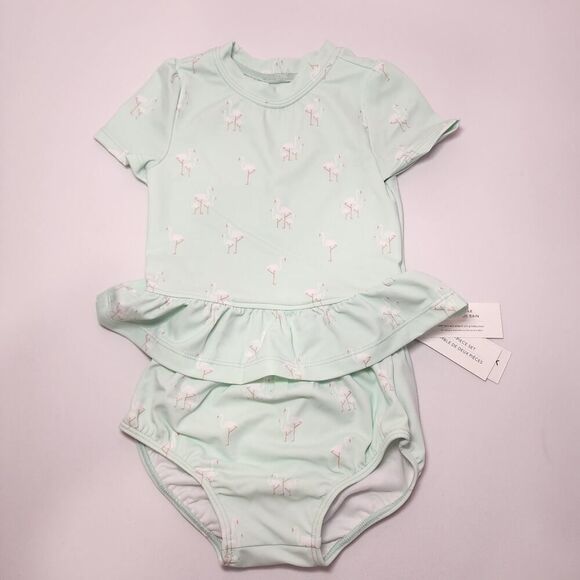 NWT Janie and Jack Infant Baby Girl Flamingo Print Mint Swim Set Sz 18-24 - Picture 1 of 4